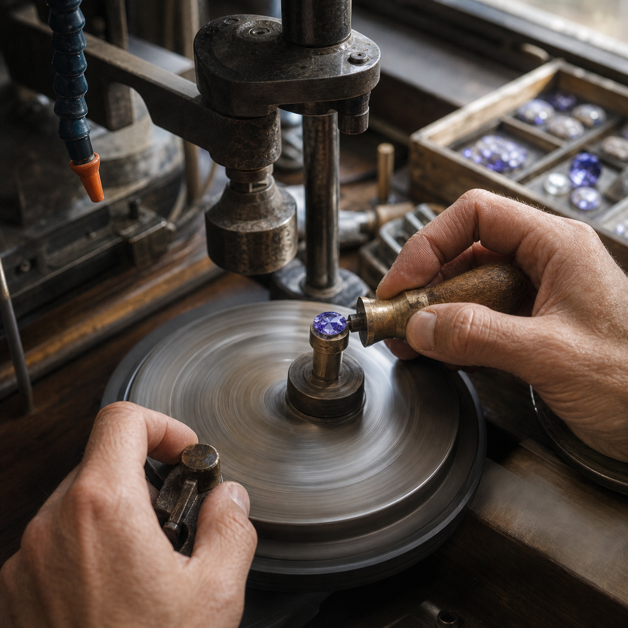 Atelier réaliste de taille et de polissage d'une tanzanite